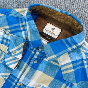 Legendary Whitetails Mens XL Blue Plaid Western Flannel Snap Shirt Corduroy Trim